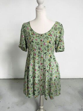THORN & FABLE Green Frog Floral Dress Size Medium